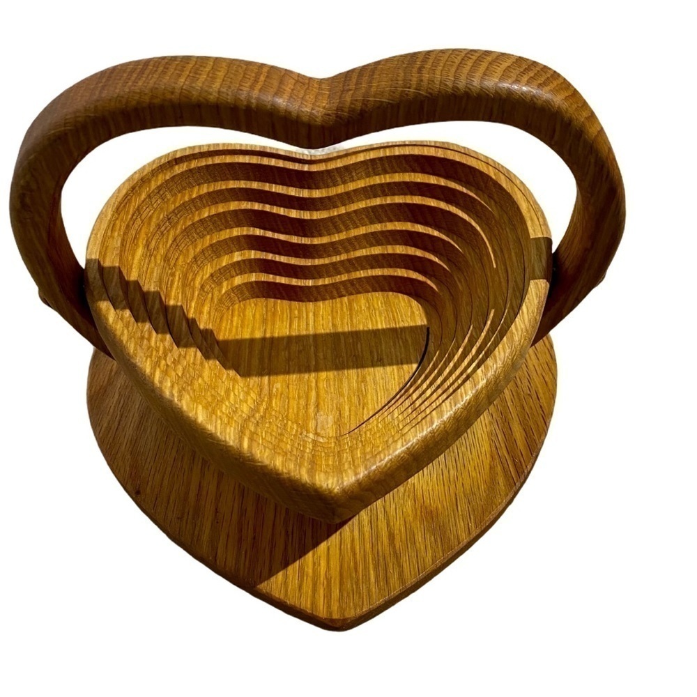 Amish Fold-able Wooden Heart Basket Hand Crafted Collapsible Love